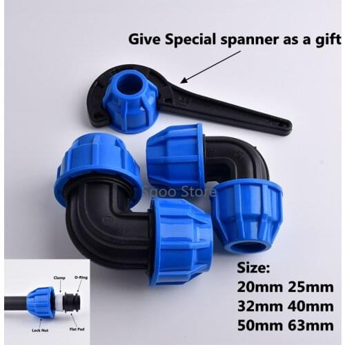 1pc 20~63mm Hi-quality PPR PVC PE Equal Diameter 90 ° Elbow Quick connector L Type Water Pipe Connectors Garden Agricultural