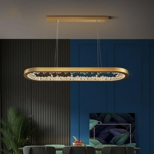 Modern Creative Led Chandelier Dining Room Crystal Simple Pendant Lamp Restaurant Kichen Bar Oval Rings Gold Deco Hanging Light