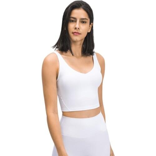 ABS LOLI V-Neck Sports Bra For Women Longline Padded Workout Gym Bras U-Back Yoga Crop Tank Tops Ribbed Fitness Running Top