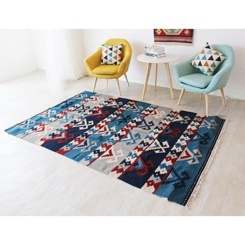 Kilim fabric Woven for living room Geometric patterns geometric Wool Rug Carpet