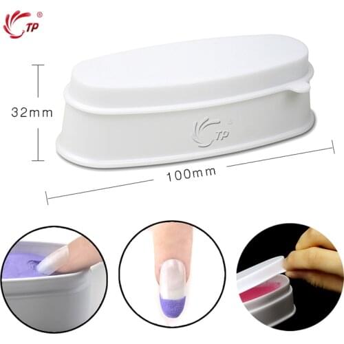 TP Empty French Nail Dipping Powder Tray With Lid French Moon Smile Line Stencil Guide Mould Dip Powder Container Mold