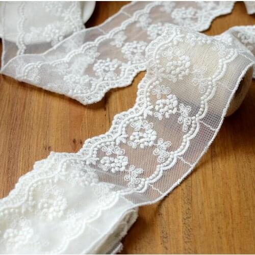 3 Meters Handmade Net Flower Embroidery Lace Trim Tulle Wedding Hair Clothes Ivory DIY Craft Lace Fabric Sewing Accessories