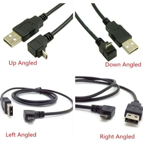 Up Down Left Right Angled 90 Degree USB Micro USB Male to USB male Data Charge connector 0.25M 0.5M cable for Tablet 5ft