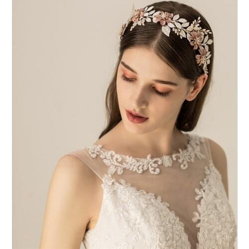 Handmade Flower Bridal Hair Wreath Crown White Leaf Wedding Headband Tiara Fashion Women Prom Hair Oranment