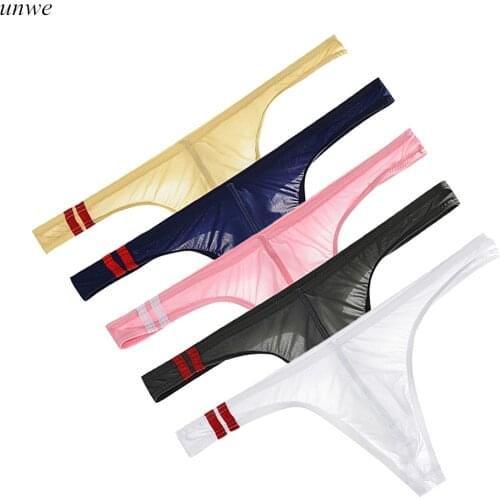 1PCS Wholesale Ice Silk Thong Mens Stripe Thin Underwear Solid Man G String Sexy Gay Sissy Tanga Hombre Penis Pouch
