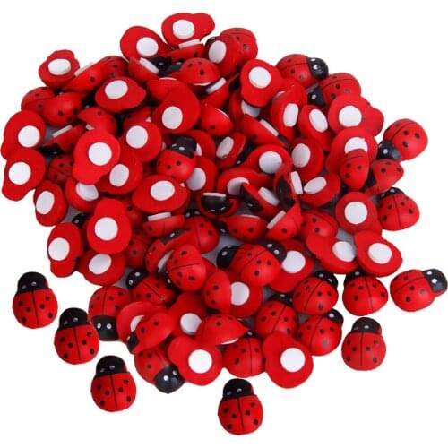 100 Pc Wooden Painted Wood Ladybug Stickers Scrapbooking Kids Party Favor Supply Party Holiday DIY Decorations