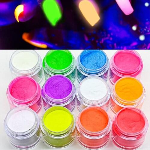 12 Colors 2in1 Glow In Dark Nail Art Dipping Powder Neon Phosphor Acrylic powder Acrylic Powder&Dipping Powder Pigment Dust Kit
