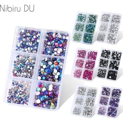 1560Pcs/Box Nail Art Rhinestones Glass Crystal Multi-size Flat Bottom Nail Rhinestones Diamond Nail Decoration Accessories DIY