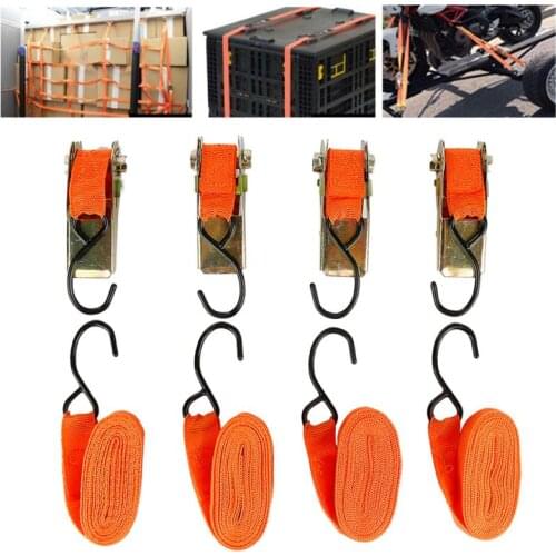 4pcs Durable Ratchet Tie Down Cargo Straps Moving Hauling Truck Motorcycle Tensioning Belts Interior Accessories