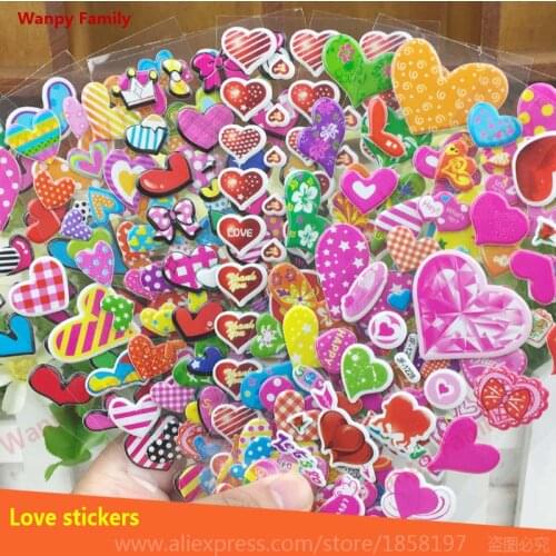 6 sheets/set Very cute Loving heart Bubble stickers 3D Cartoon Colorful love heart stickers Kids birthday gift decor stickers