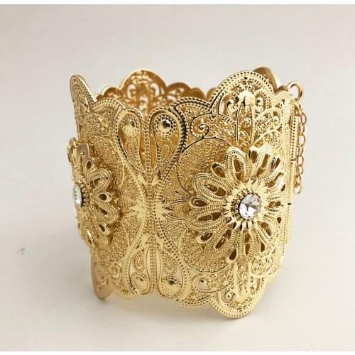 African Gold Bracelet Big Size Open Side Bracelet Womens National Wedding Jewelry Indian Cuff Bracelet Algeria Wedding Jewelry
