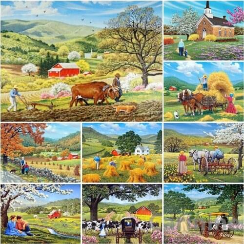 Embroidery DIY 5D Diamond Painting Farm Landscape House Cross Stitch Rhinestones Picture Full Round&Square Drill Home Decoration
