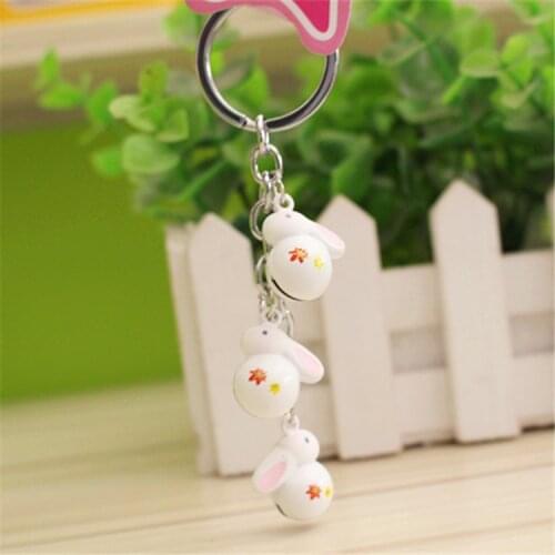1pc cartoon creative cute Omamori Maple rabbit Bunny bell key cute keychain keychains bag charm llaveros