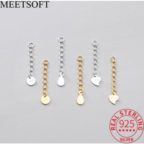 MEETSOFT 2pcs/lot 925 Sterling Silver Extension chain Charms of DIY Handmade Jewelry Necklace Bracelet Accessory wholesale
