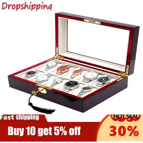 10 Slots Wooden Watch Box Storage Box With Key Open Window Watch Storage Box Paint Spray Paint W129 Professional Dropping