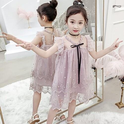 Embroidery Elegant Girls Dress 2020 New Summer Toddler Teens Children Princess Dress Bow Mesh Baby Kids Party Clothes
