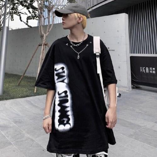 Summer fashion brand high street printed Necklace decoration short sleeve t-shirt mens and womens trend loose round neck half