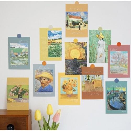 Ins 15 Sheets Art Retro Famous Paintings Postcard Photo Props Diy Collocation Decoration Card Wall Sticker Colour Greeting Card
