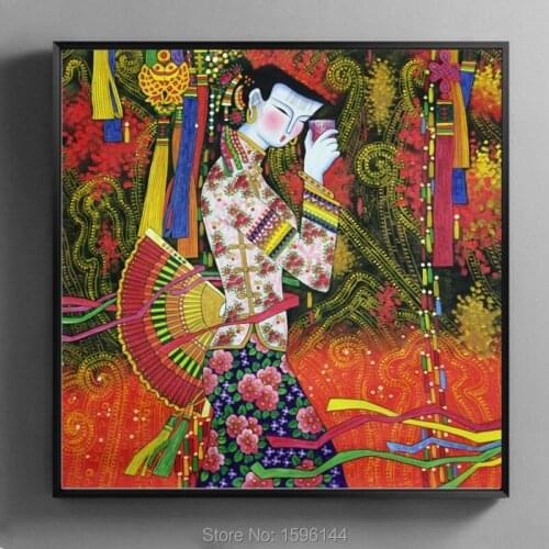 Oil Painting Figure Hand painted Chinese Spring Festival Nation Women Wall art Picture Modern Decorative canvas painting #997