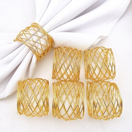 6Pcs/Set Napkin Rings Wide Round Gold Napkin Rings Metal Cross Hollow Sliver Napkin Holder for Wedding Party Table Decoration