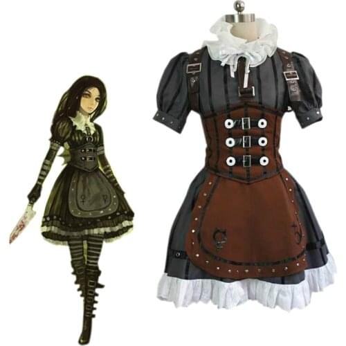 Anime Alice Madness Returns Alice Stream Dress Cosplay Costume Set Halloween Cosplay Costume For Adult Women Customized