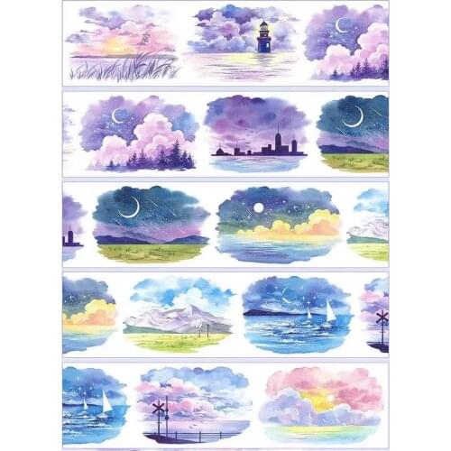 Colorful Cloudy Moon Sea Washi Tape for Card Making Bullet Journal DIY Scrapbooking Decorative Sticker
