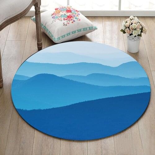 Round Indoor Living Room Carpet Childrens Room Floor Area Rug Bathroom Non-Slip Cushion Office Door Mat Natural Misty Mountains
