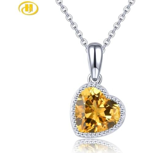 Natural Citrine Heart Shape 2.6 Carats Yellow Crystal Sterling Silver Womens Pendant Romantic Sweet Christmas Gifts Top Quality