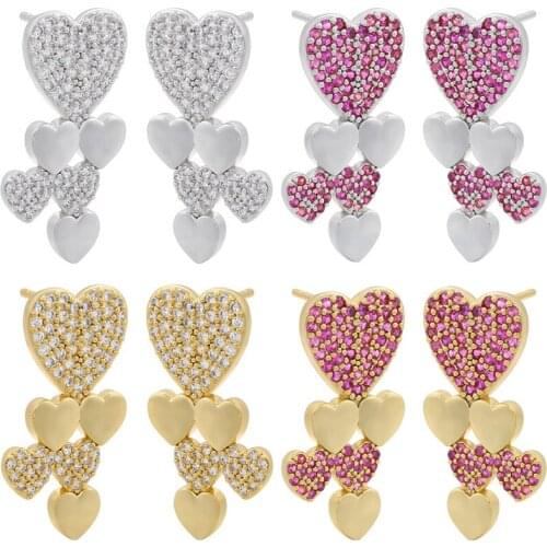 Micro-inlaid Love Peach Heart-shaped New Color Stud Earrings Earrings for Women Fashion Cubic Zircom Jewelry Dangle Earrings