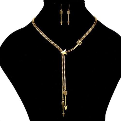 Multilayer Arrow Alloy gold Necklace earrings jewelry sets Necklaces & pendants women statement collier femme bijoux 2017