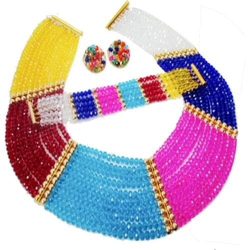 In fashion mixed crystal beads multicolor nigerian wedding african beads jewelry set CHK-04