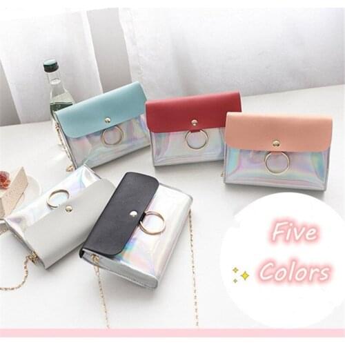 Fashion Women Handbags Laser Clear Transparent Bag PVC Hologram Handbag Purse Female Girls Small Shoulder Bag Chain Coin Purses