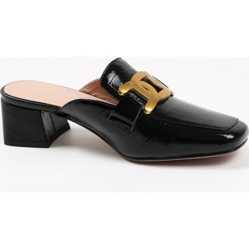 MORDOAN Genuine Cow Leather Muller Slippers Comfortable and Convenient Womens Shoes Mid Heel Sandals Women Chain Mueller Shoes