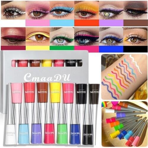 14PCS/Set Neon Liquid Eyeliner Set Pencil Waterproof Colorful Blue Green Yellow White Eye Liner Pen Kit Eyes Makeup Cosmetics