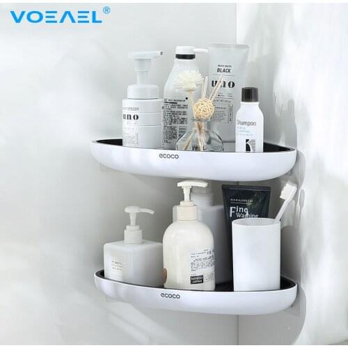 Ecoco Wall Mounted Bathroom Shelf Wall Free Punching Storage Shelves Shampoo Towel Rack Bathroom Accessories Kitchen Organizer