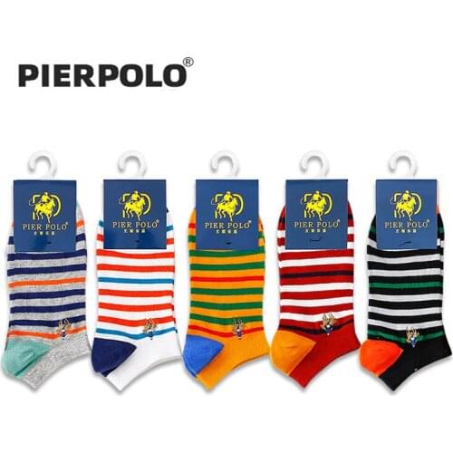 PIER POLO Socks Mens Latest Design Boat Socks Short Summer Socks Quality Stripe Casual Colorful Mens Cotton Socks
