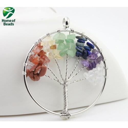 2020 New Fashion Wholesale handmade natural stone chips wishing tree pendant NSAP1003