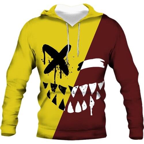 2021 autumn and winter new mens casual hooded sweater 3D printing smiley face pattern sportswear long-sleeved sweater casual ho