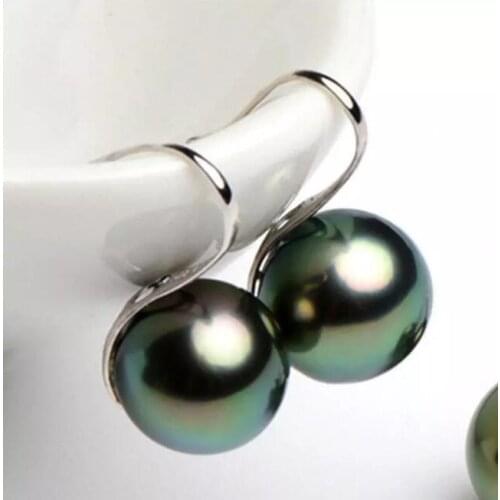 New 10/12mm Tahitian Black South Sea Shell Pearl Silver Hook Dangle Earrings AAA drop shipping