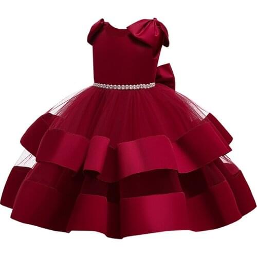 Christmas New Girl Pearl Princess dress children Flower Girl Wedding Dress Ballet fluffy cake skirt host birthday party dress