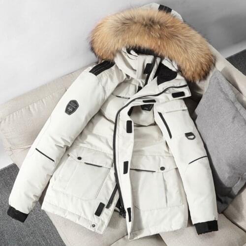 -30 degrees Winter Mens Down Parka With Big Real Fur Collar Warm Down Coat Casual Thick Winter Waterproof Down Jacket Size 3XL