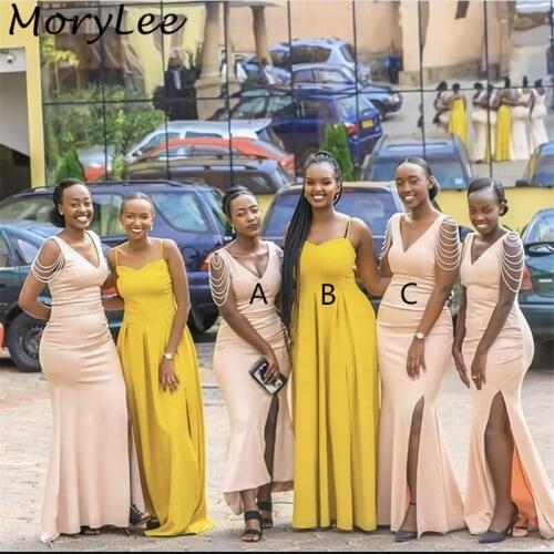 Bridesmaid Dresses African V-Neck Sleeveless Mermaid Satin Bridesmaid Dresses With Zipper Back Wedding Party Bridemaid Gowns
