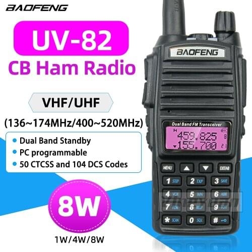 Baofeng UV-82 Walkie Talkie Dual Band VHF UHF 136-174 400-520MHZ 8W Long Range Two Way Radio Waterproof CB Radio FM Transceiver