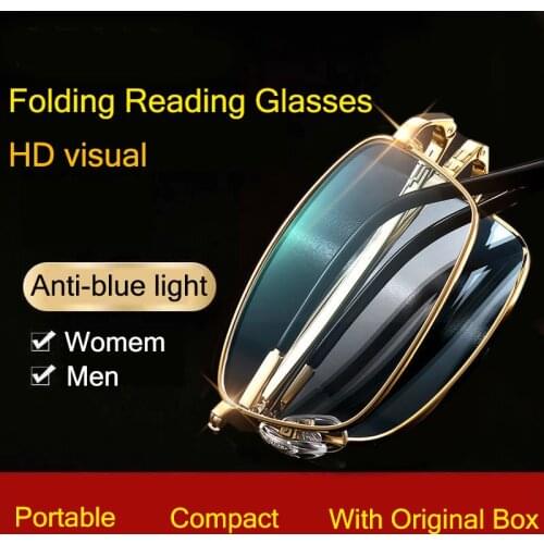 Portable Folding Reading Glasses Men Women Metal Hyperopia foldable Presbyopic Eyeglasses for with glasses Case Diopter 1.0 4.0