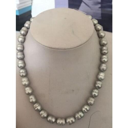 Stunning huge 12-13mm tahitian silver grey baroque pearl necklace 18