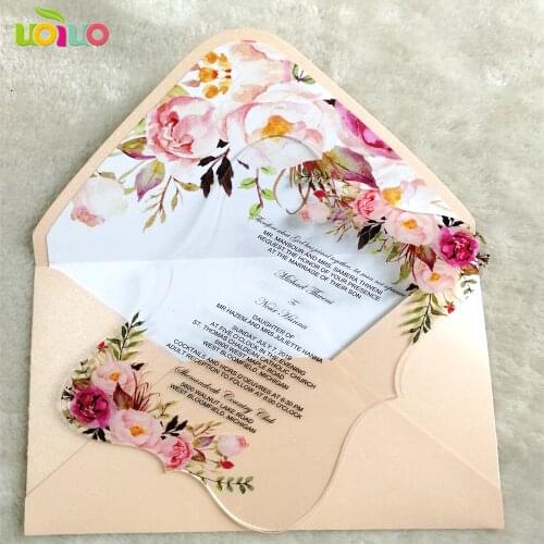 Customized printing flora wedding invitation card acrylic invitation card with envelop