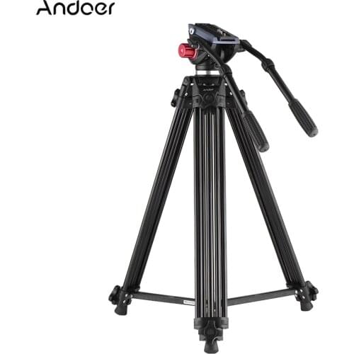 Andoer Professional Aluminum Video Camera Tripod w/Dual Handled Fluid Hydraulic Head for Canon Nikon Sony DSLR Camera Camcorder