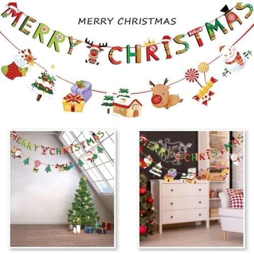 Multi-style Christmas Hanging Banner Banner Wreath Christmas Party Santa Claus Elk Socks Decoration New Year Home Decoration