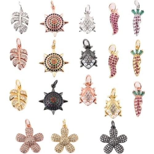 Charm Charms for Jewelry Making Supplies Gold Flowers Leaves Pendant Diy Earring Bracelet Necklace Copper Zircon Accessories
