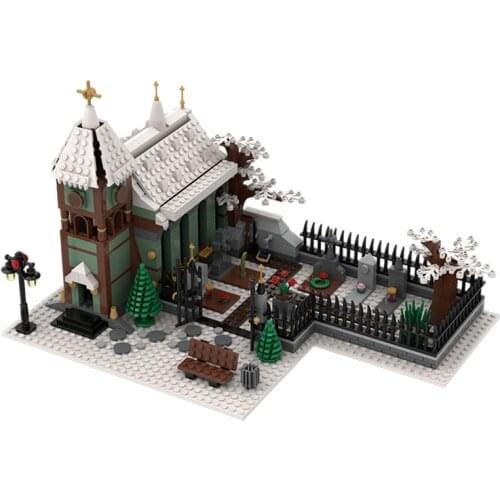 City Construction MOC Christmas Village Church Creator Expert Architecture Friends Ideas House Street View Building Blocks Toys